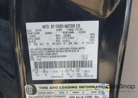 2010 Ford F-150 Platinum z USA, uszkodzony, nr VIN 1FTFW1CV2AFA31058
